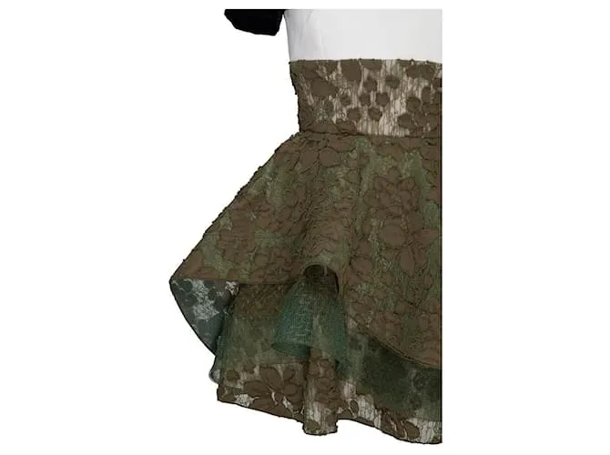 Autre Marque Alex Perry, Vestido corto Delphine de satén y encaje floral. Verde 