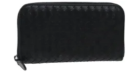 Autre Marque Cartera Larga de Cuero Intrecciato Negra Auténtica BOTTEGA VENETA 74890 Negro 