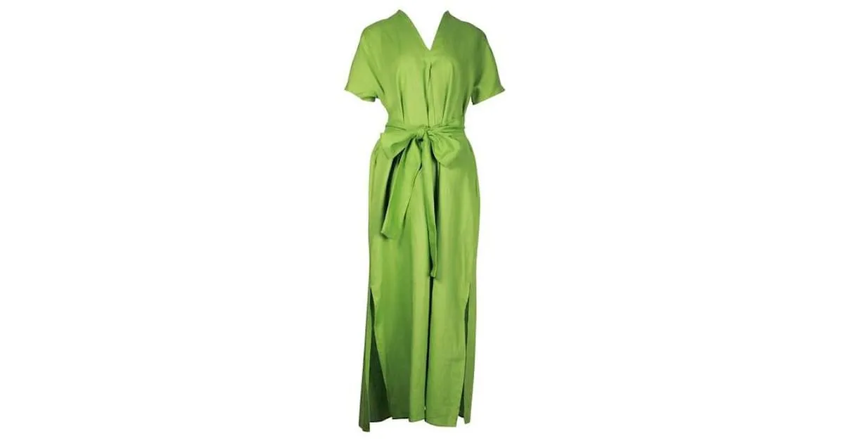 Autre Marque LISA MARIE FERNANDEZ Vestido acampanado de lino verde hierba 