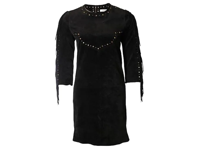 Autre Marque por danie, vestido negro con flecos y tachuelas 