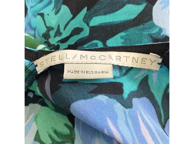 Autre Marque Stella McCartney Azul / Vestido midi de seda con estampado floral multicolor verde 