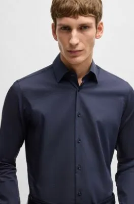 Camisa regular fit de algodón elástico con microestampado