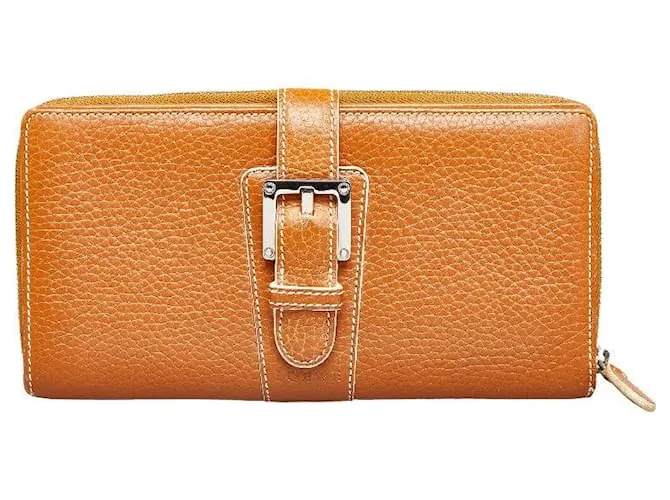 Cartera larga de cuero Loewe con cremallera redonda marrón en muy buen estado Castaño 