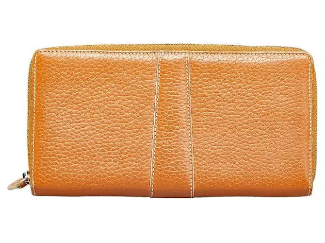Cartera larga de cuero Loewe con cremallera redonda marrón en muy buen estado Castaño 