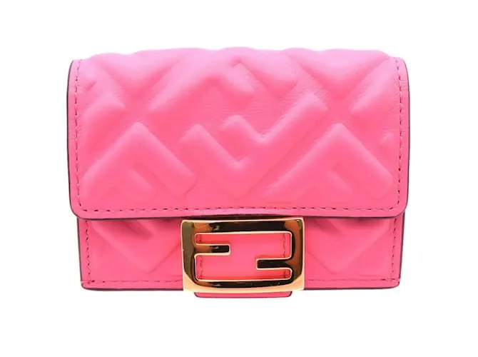 Cartera tri-fold Micro Zucca Baguette de Fendi Rosa 