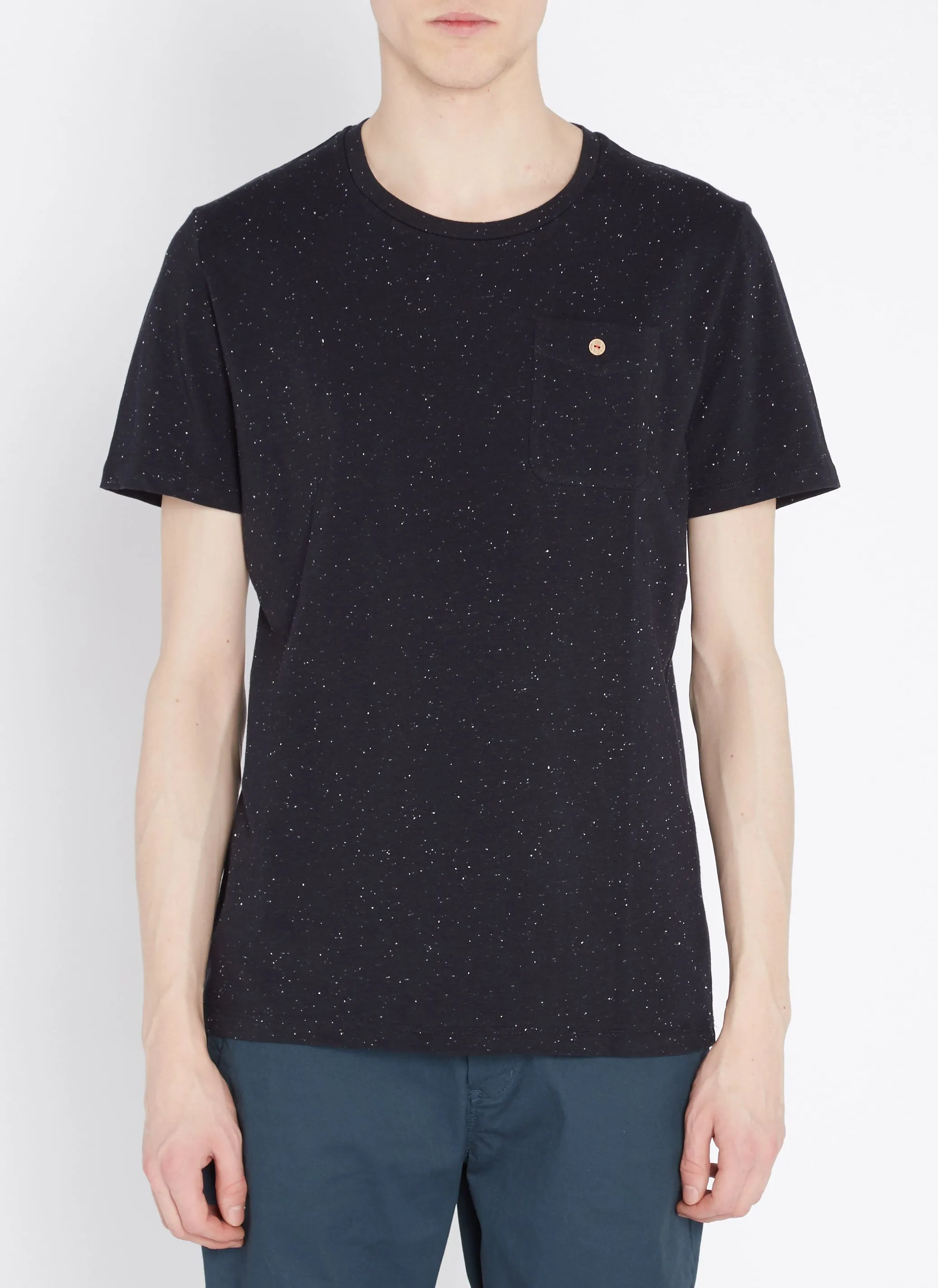 FAGUO OLONNE - Camiseta de algodón moteado regular fit con cuello redondo en azul