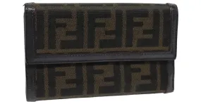 FENDI Zucca Canvas Monedero Negro Marrón Auth 76700 Castaño 