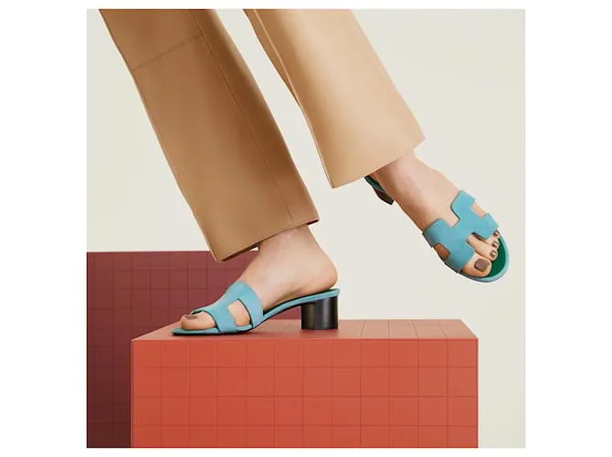 Hermès Sandalias Oasis en color Azul Mineral, talla 38 EU. Azul claro Verde oscuro 