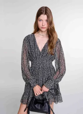 MAJE Vestido con cuello de pico y estampado de flores en multicolor
