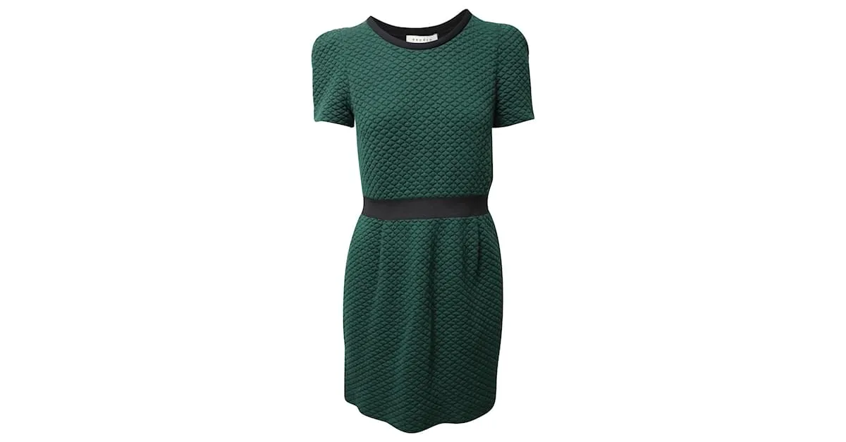 Minivestido texturizado con cuello redondo en acrílico verde Sandro 