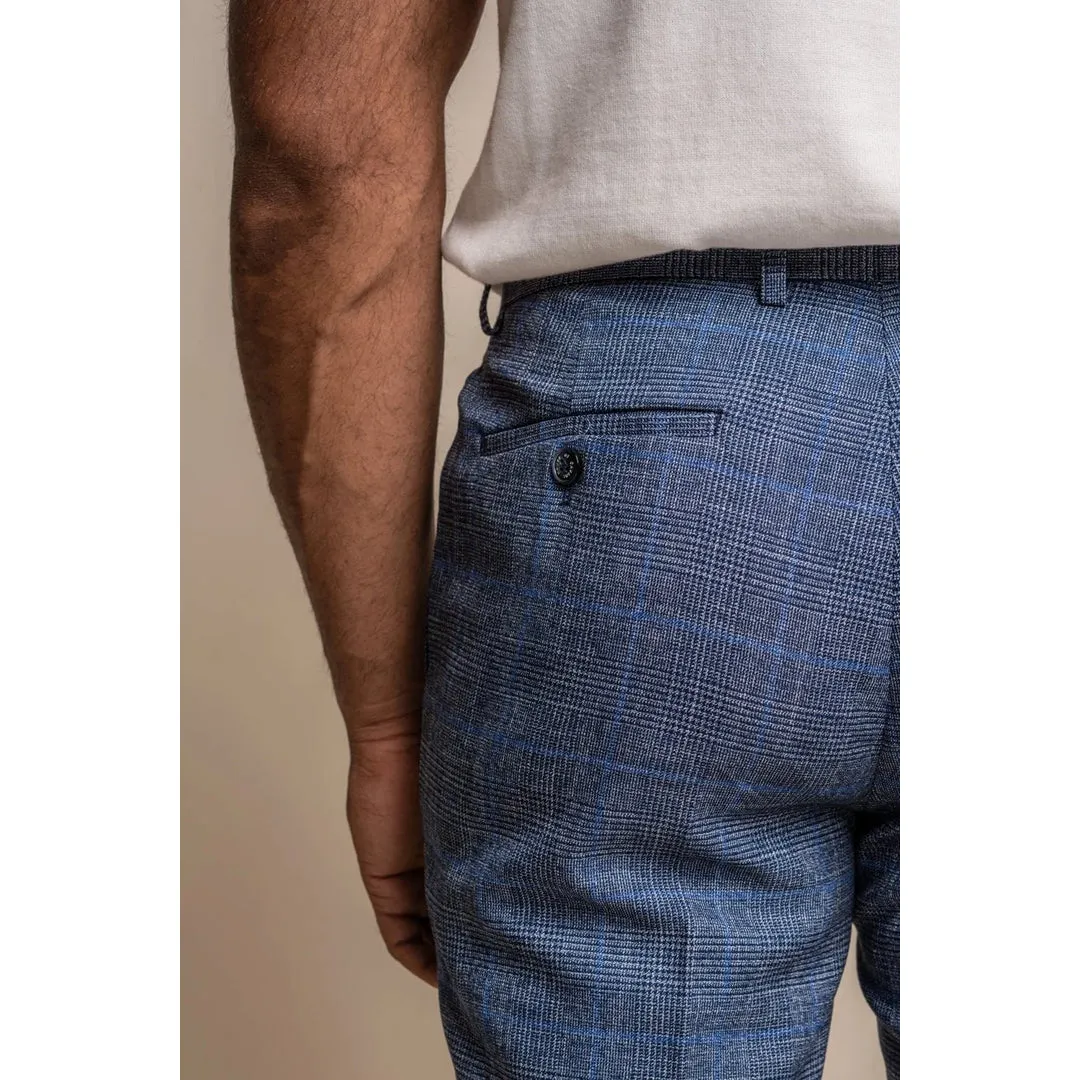 Pantalón azul Príncipe de Gales de cuadros al estilo vintage para hombre
