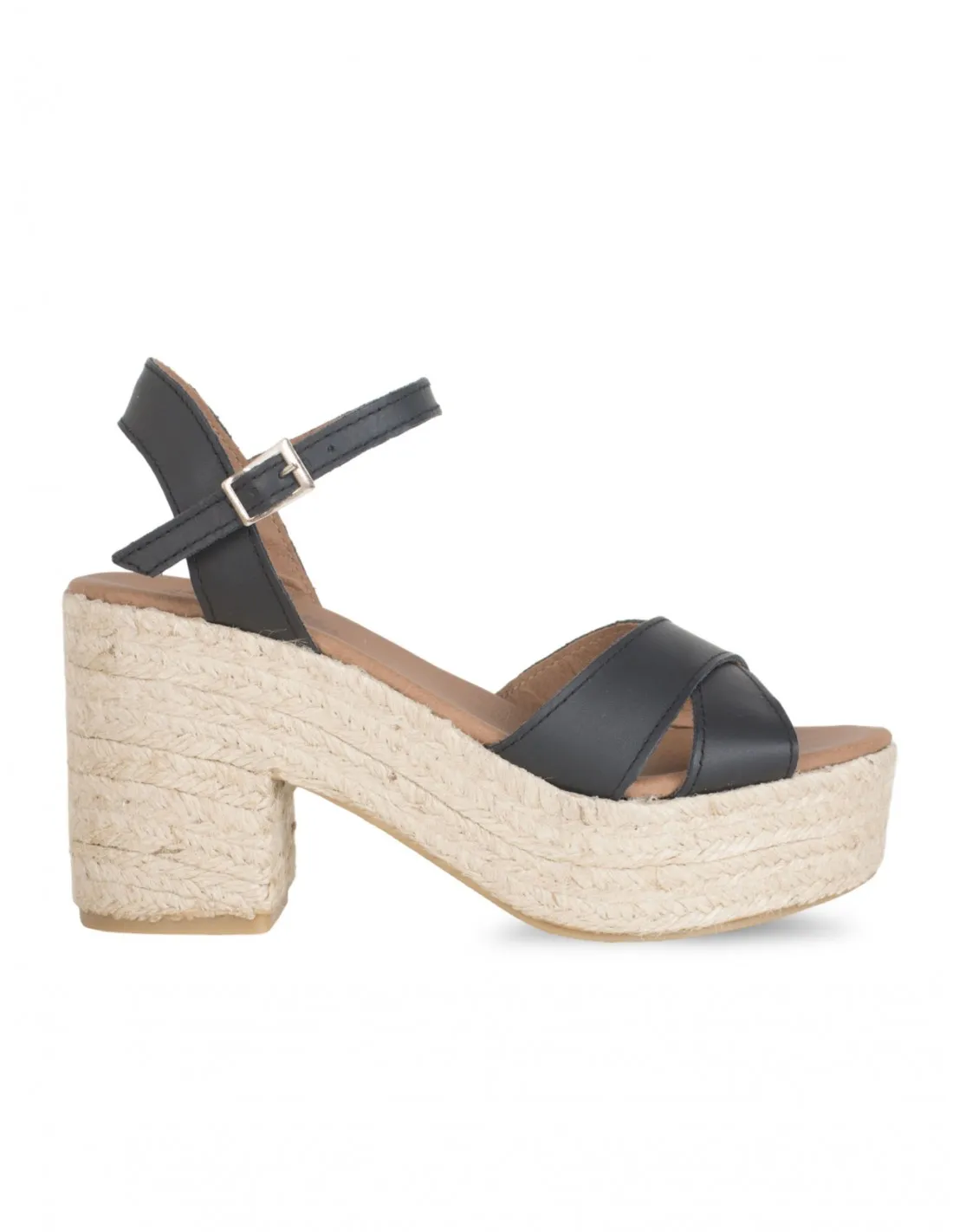 Sandalias Esparto Tacón Negras PERA LIMONERA