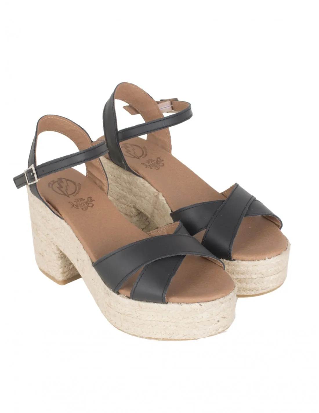 Sandalias Esparto Tacón Negras PERA LIMONERA