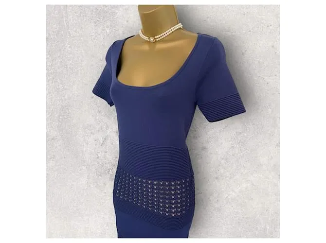 Vestido ajustado de manga corta con vendaje de crochet azul lavanda de Reiss Talla S Reino Unido 8/10 Púrpura 